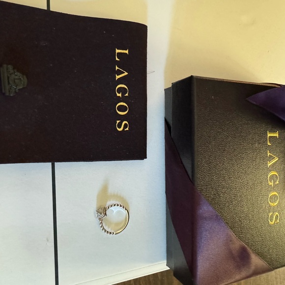 LAGOS DIAMOND 0.23 CTW 18K YELLOW GOLD & STERLING SILVER PYRAMID RING - Size 7 - Picture 6 of 6